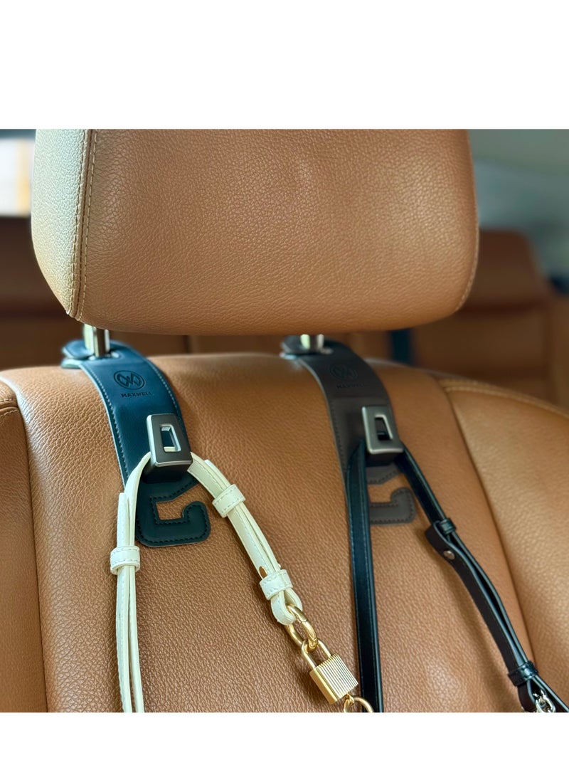 Maxwell Electronics Maxwell Car Headrest Hook Swift Hook for Back Organizer Suitable for Handbags Groceries Coat Compatible with all Automobile, Durable, Premium Leather, Easy installation, Foldable (Black)  - Image 3