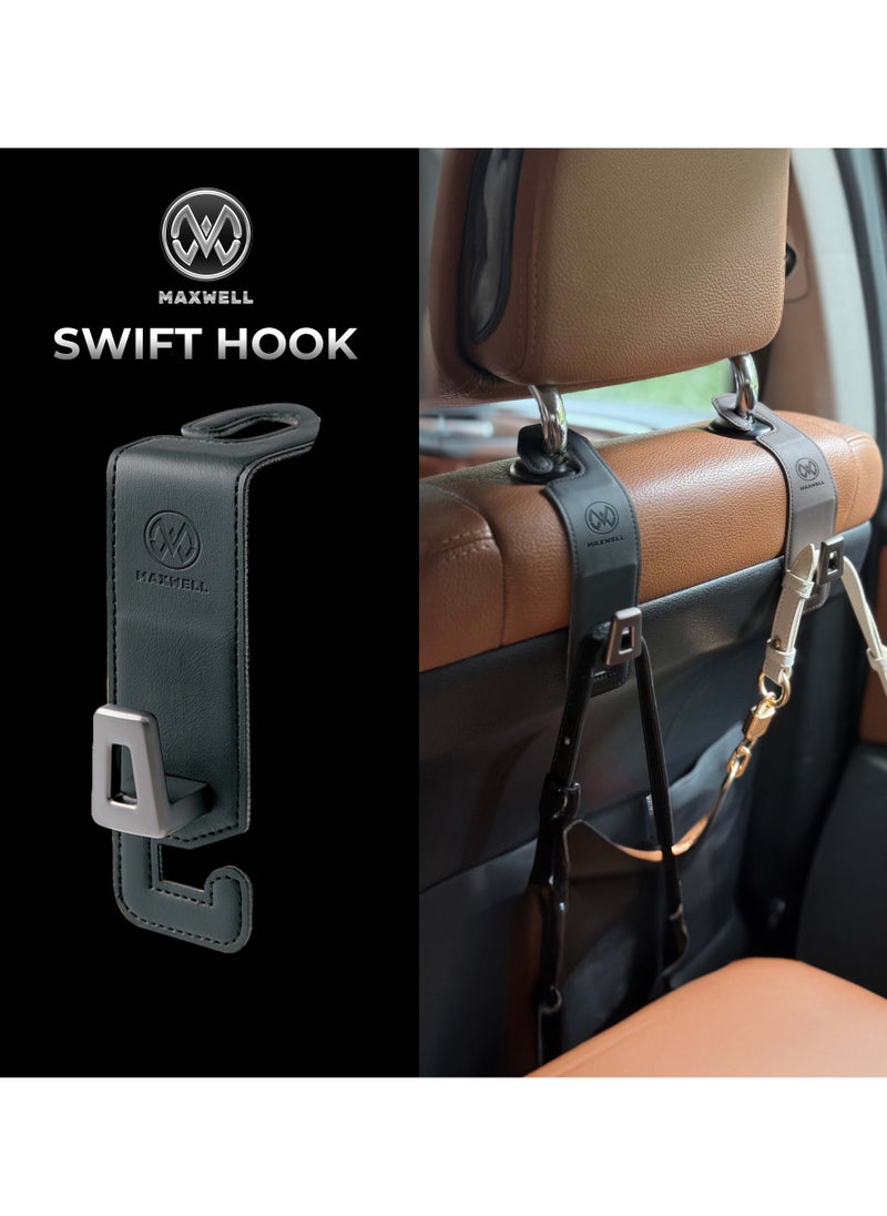 Maxwell Electronics Maxwell Car Headrest Hook Swift Hook for Back Organizer Suitable for Handbags Groceries Coat Compatible with all Automobile, Durable, Premium Leather, Easy installation, Foldable (Black)  - Image 4