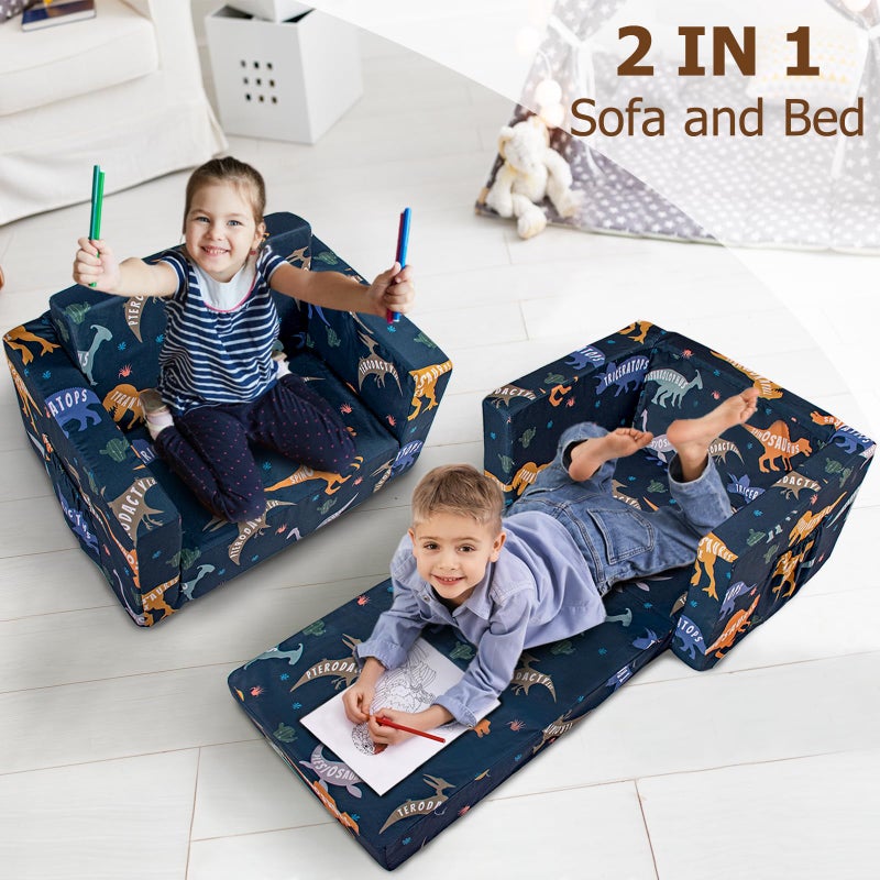 Beavtaens Kids Couch, 2-in-1 Kids Fold Out Couch, Convertible Kid Sofa to Lounger for Girls and Boys, Soft Toddler Chairs Comfy 1-3 Years Old (Dinosaur) - Image 3