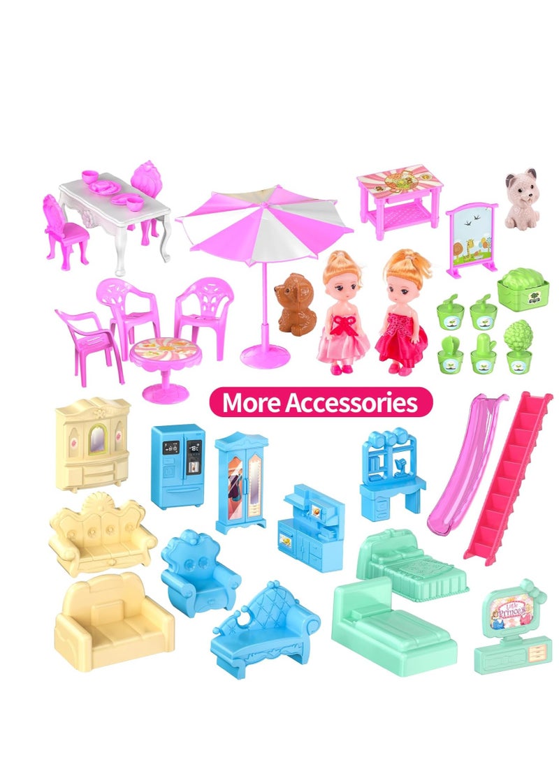 Doll House, 4-Story Dollhouse with Glow in The Dark, Girl Toys Doll House Playset with 2 Dolls, 12 Play Areas, Furniture & Accessories, Princess Gift Toys for Girls Ages 3 4 5 6 7 8 9+, Pink  - Image 5