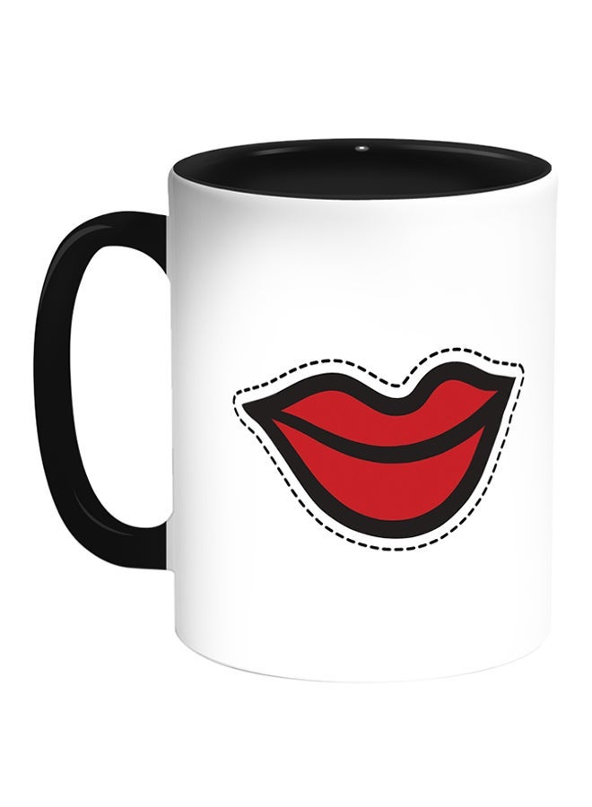 RYN Smiling Lips Printed Coffee Mug White/Black 11ounce
