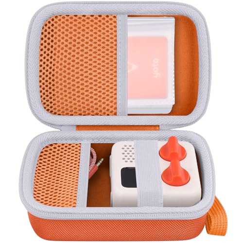 co2CREA Hard Case Compatible with Yoto Mini 2024 Edition Kids Audio Music Player Children Speaker Plays Audiobook Cards Radio and Card Holder Hold up to Yoto 36 Cards Orange Case Grey Zipper - Image 1