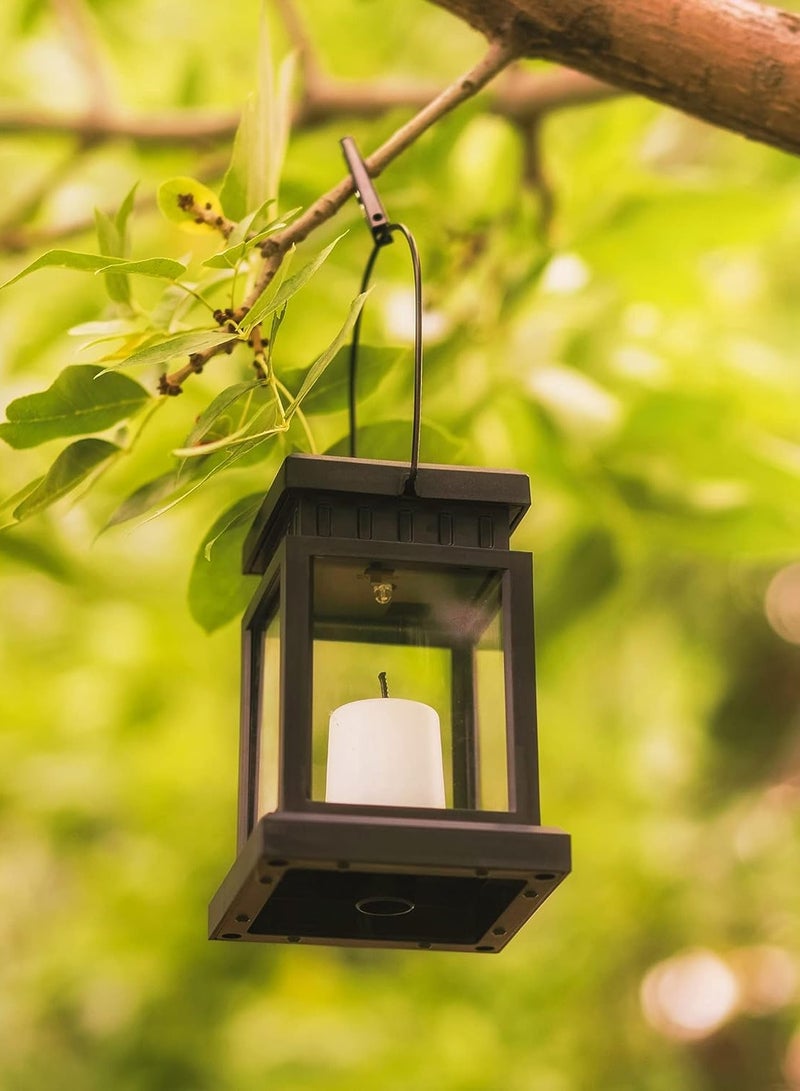 إسكدنيا 2 قطعة من الفوانيس الشمسية المعلقة للحديقة في الهواء الطلق، شمعة وامضة مقاومة للماء، مصباح LED بالطاقة الشمسية، فانوس معلق معدني لرمضان، حديقة الفناء، ديكور الحفلات (شمعة) - Image 2