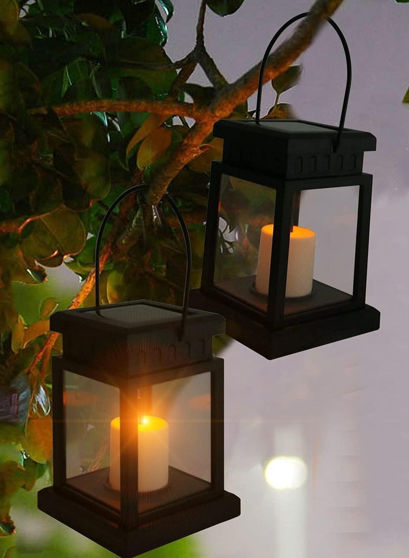 إسكدنيا 2 قطعة من الفوانيس الشمسية المعلقة للحديقة في الهواء الطلق، شمعة وامضة مقاومة للماء، مصباح LED بالطاقة الشمسية، فانوس معلق معدني لرمضان، حديقة الفناء، ديكور الحفلات (شمعة) - Image 1