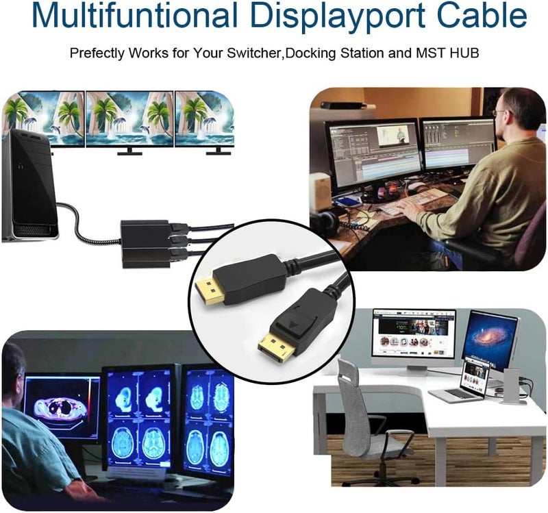 UKYEE DisplayPort Cable 10ft 10-Pack, Monitor Cable (Display Port) DP to Displayport 1.2 Cord 10 feet Compatible with DP 1.1/1.2 Supports 1440P@144HZ,2K@144Hz, 4K@60Hz-Black,Gold Plated - Image 5