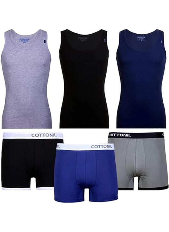COTTONIL - طقم 3+3 بوكسر سادة + ديربي بدون أكمام - Image 1