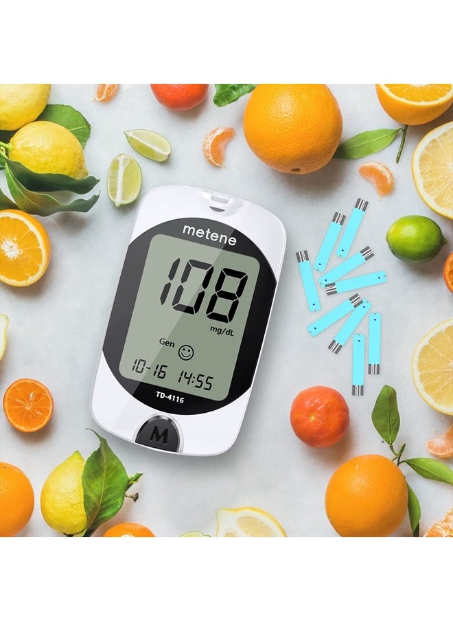 Metene - TD-4116 Blood Glucose Monitor Kit, 100 Glucometer Strips, 100 Lancets, 1 Blood Sugar Monitor, Blood Sugar Test Kit with Control Solution, Lancing Device, No Coding, Large Display - Image 1