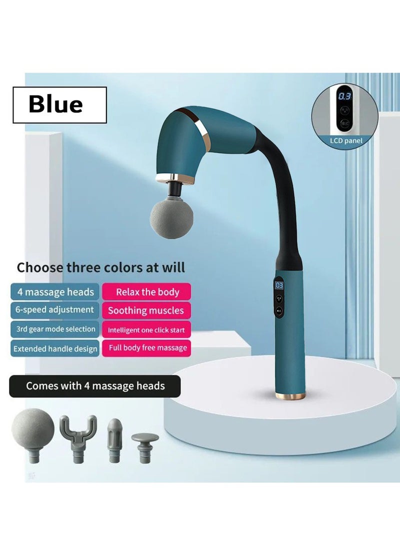 Generic - Massager with Extended Handle Revolutionary U-Shaped Back Massager For Pain Relief Deep Tissue Body Massage Hammer For Neck Shoulder Leg Reach Every Muscle with Ease , 6 speed intelligent variable , 4 professional level massage heads - Blue - Image 1