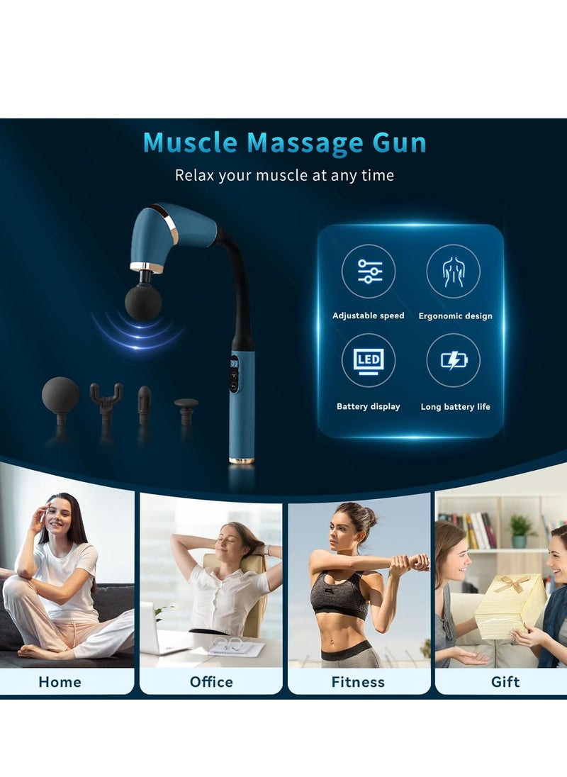 Generic - Massager with Extended Handle Revolutionary U-Shaped Back Massager For Pain Relief Deep Tissue Body Massage Hammer For Neck Shoulder Leg Reach Every Muscle with Ease , 6 speed intelligent variable , 4 professional level massage heads - Blue - Image 1