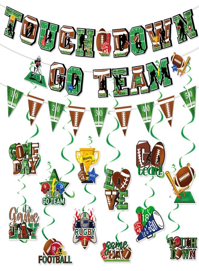 Tomario 53PCS Football Party Decorations Kit, Touch Down Go Team Football Theme Paper Banner Triangle Flags Banner Hanging Swirl - Football Game Day Party Decorations - Image 1