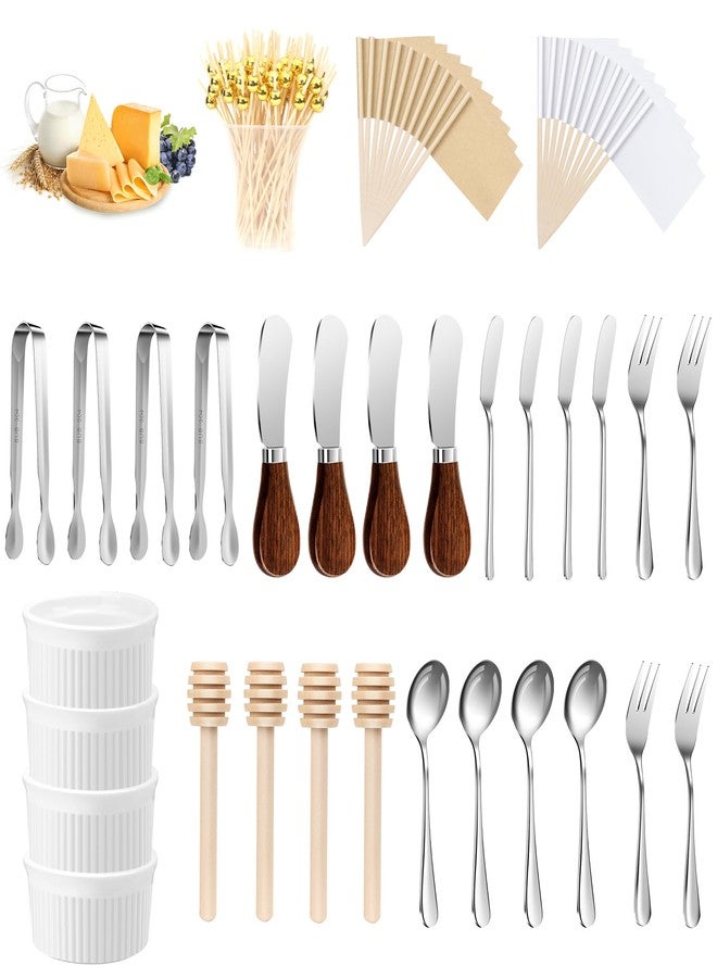 GUZE-US Charcuterie Boards Accessories(30 PCS), Gift Box Packaging, With Ceramic Dip Bowls, Wooden Handle Cheese Spreader Butter Knive Set, Mini Tongs, Spoons, Forks,Honey Dipper, Cocktail Picks - Image 3
