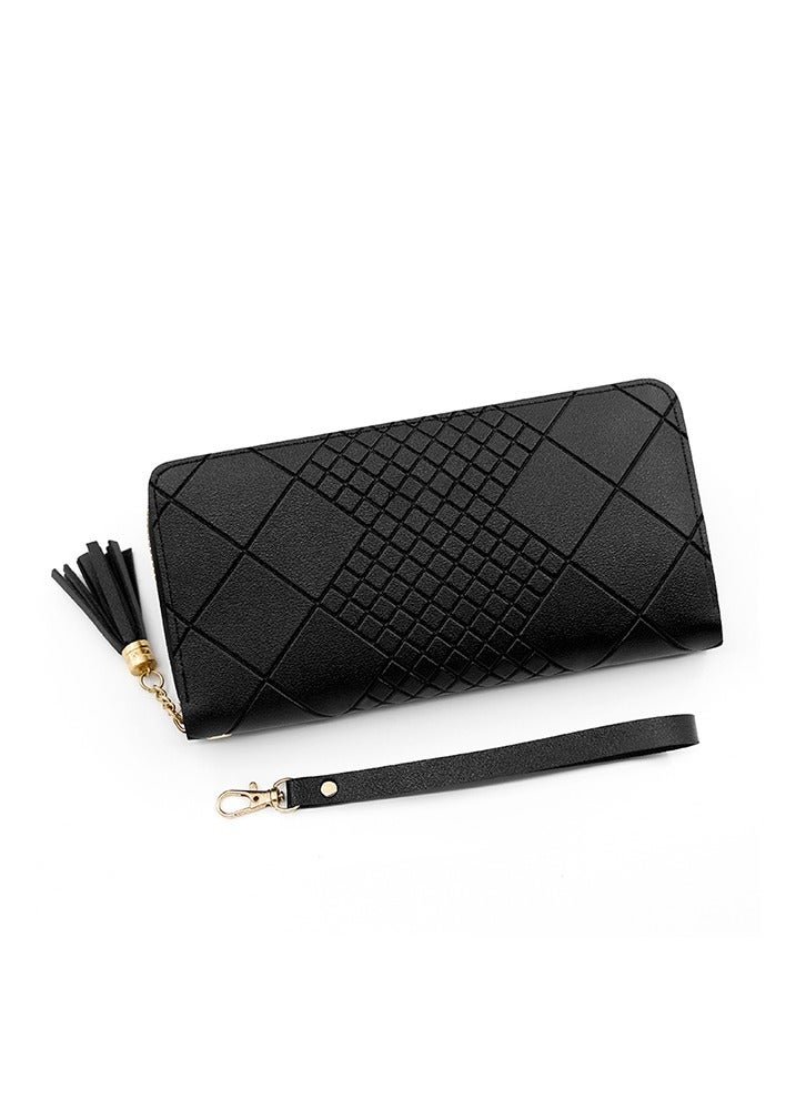 Sharpdo Casual Rhomboid Impression Large Capacity Ladies PU Leather Clutch for Women Long Wallet Zipper Phone Money Bag Card Holder with Strap and Pendant 19.5*10*2.5cm - Image 1