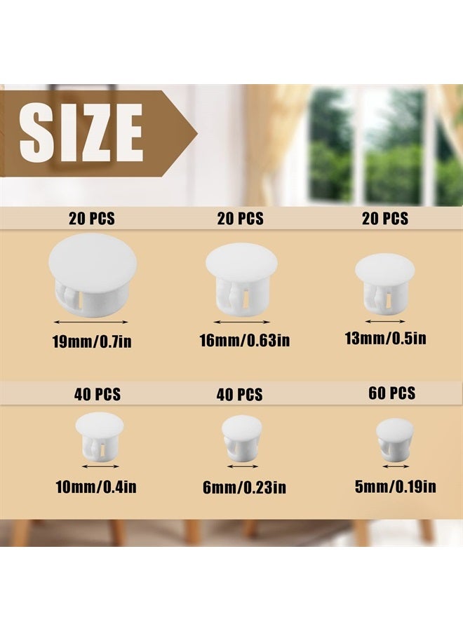 AIEX 6 Sizes Plastic Hole Plugs, 3/16",1/4", 3/8", 1/2", 5/8", 3/4" Screw Hole Plugs Screw Plastic Covers Furniture Hole Plug Assortment for Locking Hole Tube Furniture Cabinet (200pcs, White) - Image 2