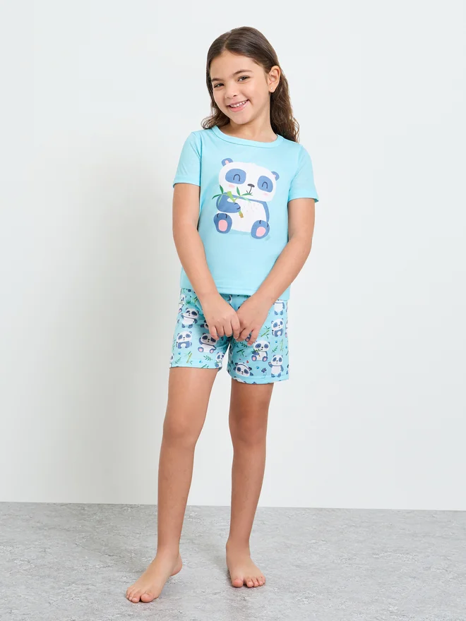 Styli Styli Girls Panda Print T-Shirt and Shorts Set