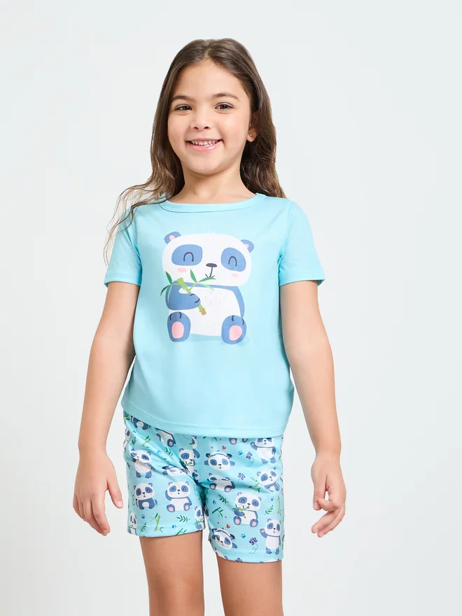 Styli Styli Girls Panda Print T-Shirt and Shorts Set