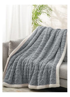 Fabienne Jacquard Sherpa Blanket Super King Size Faux Fur Bed Blanket 220x240cm Flannel Fleece Reversible Blanket Double Size Warm and Plush Throw Blanket Grey  - Image 3