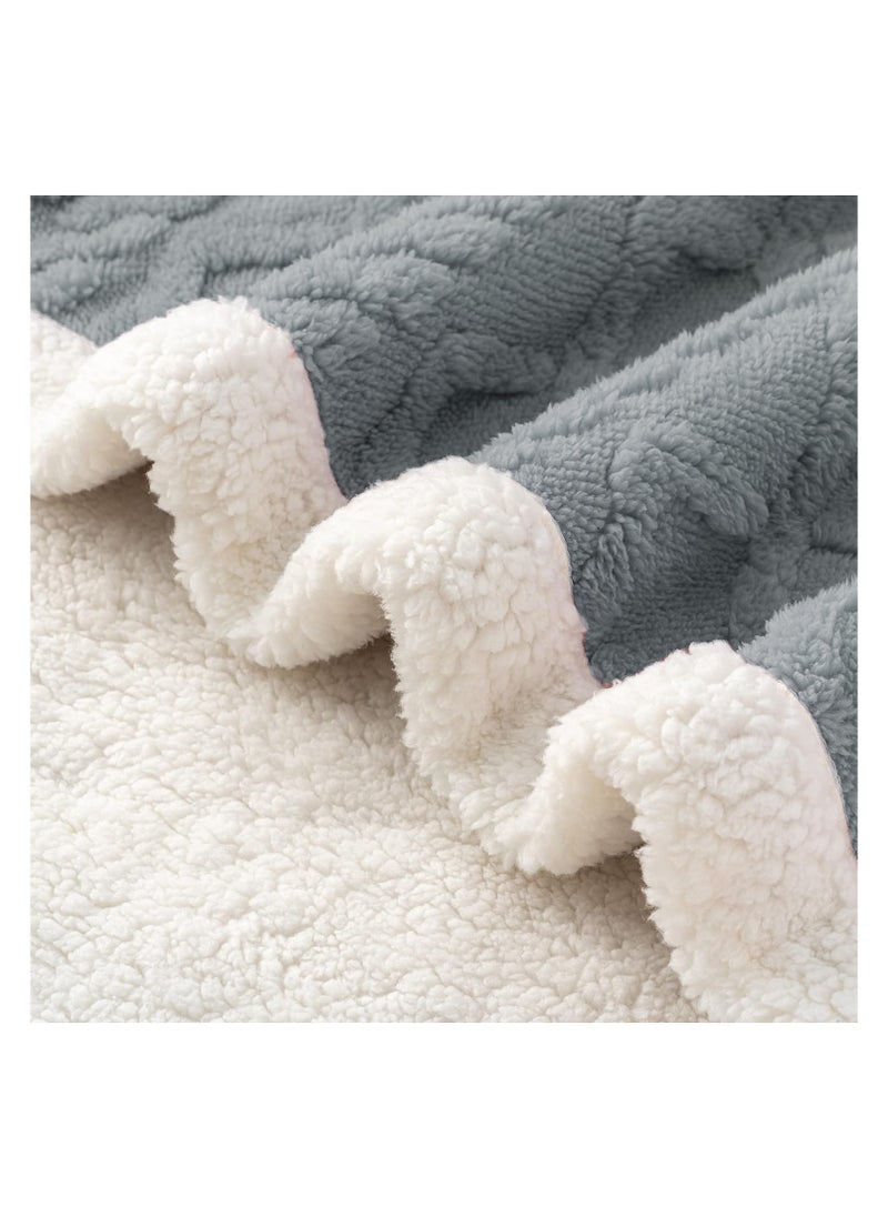 Fabienne Jacquard Sherpa Blanket Super King Size Faux Fur Bed Blanket 220x240cm Flannel Fleece Reversible Blanket Double Size Warm and Plush Throw Blanket Grey  - Image 5