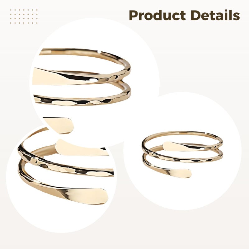 S925 Silver Adjustable Multi Layer Open Ring Gold Plated Lightweight Statement Accessory - Image 3