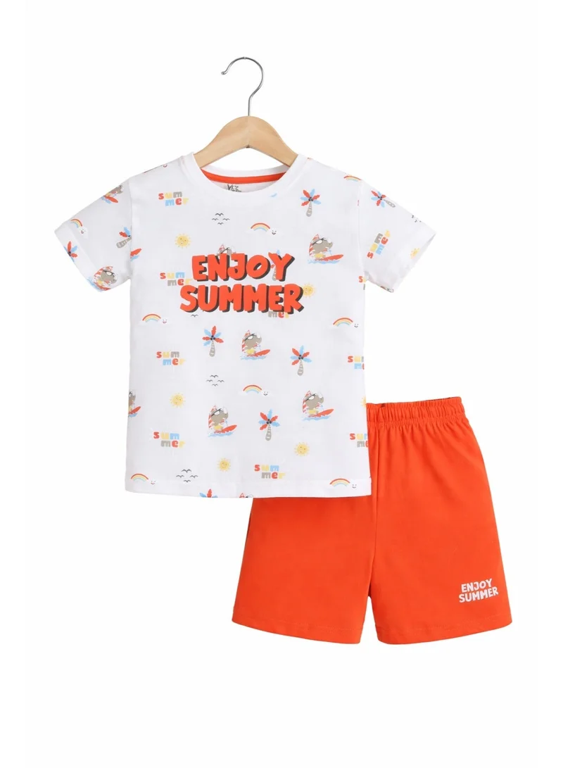 victor and jane Boys “Enjoy Summer” Print Cotton T-Shirt & Shorts Set – Comfortable Nightwear & Loungewear