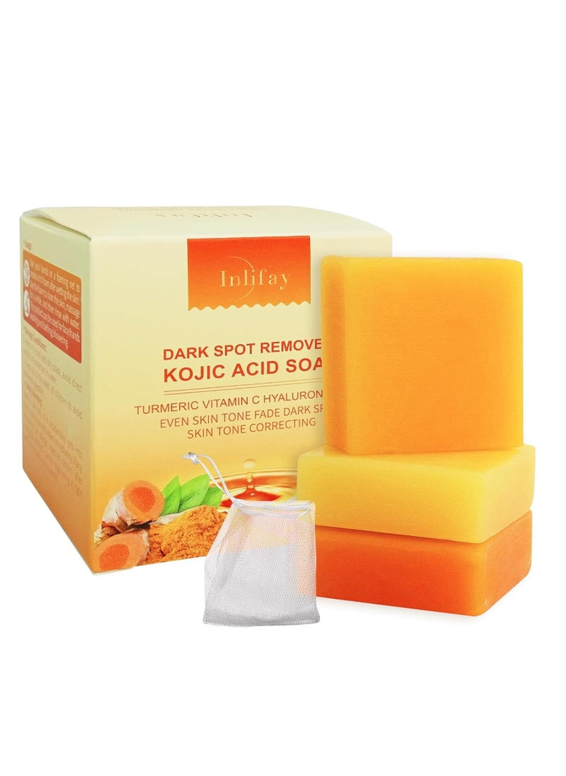 Inlifay Inlifay Kojic Acid Soap Dark Spot Remover : Turmeric Soap with Vitamin C, Vitamin E, Retinol, Collagen, Hyaluronic Acid, Moisturizing for Body & Face  - Image 1