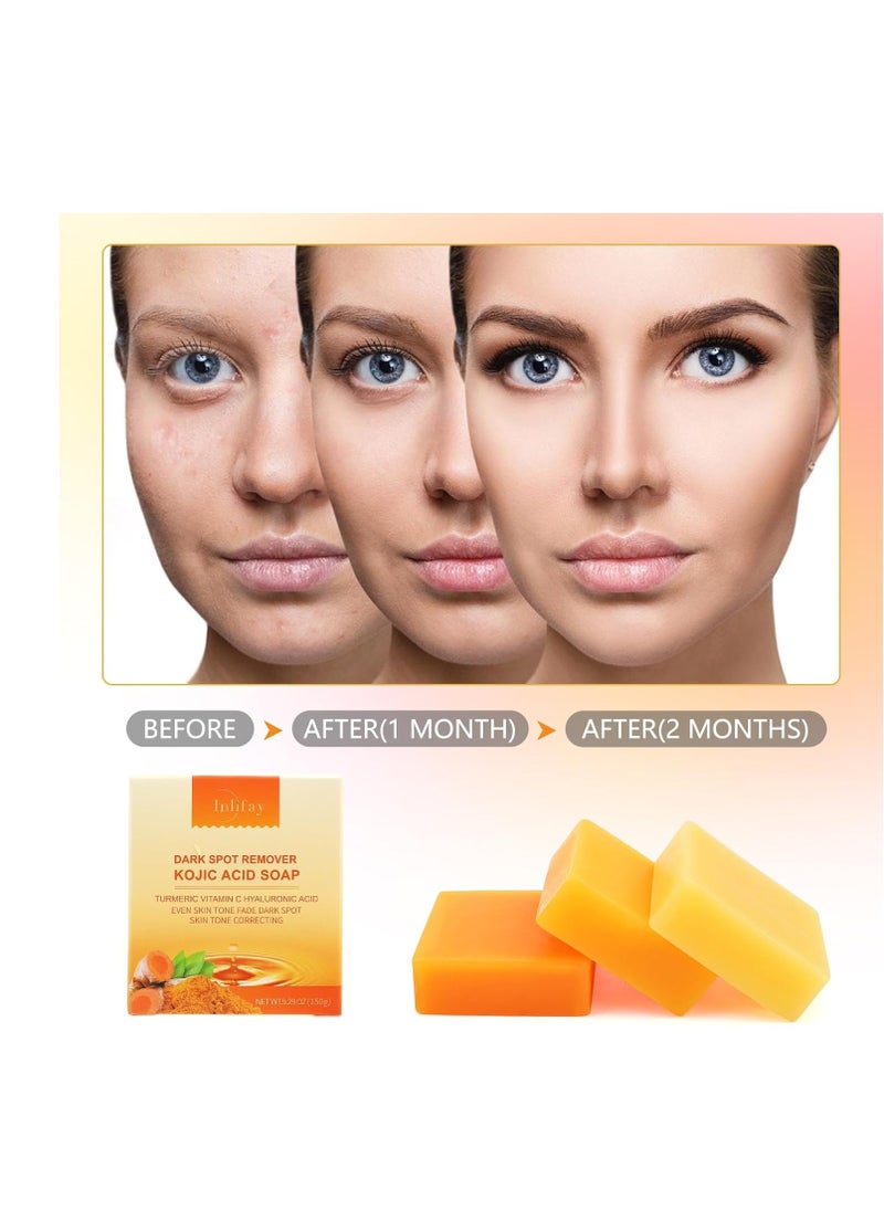 Inlifay Inlifay Kojic Acid Soap Dark Spot Remover : Turmeric Soap with Vitamin C, Vitamin E, Retinol, Collagen, Hyaluronic Acid, Moisturizing for Body & Face  - Image 3