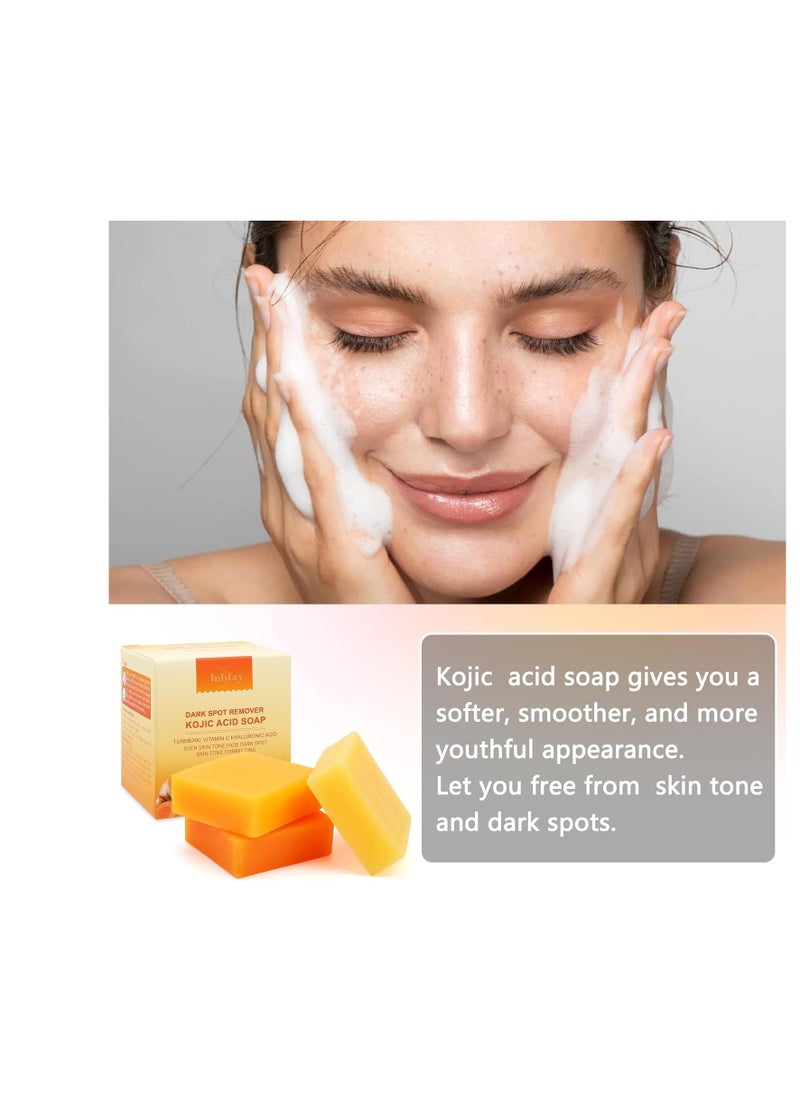 Inlifay Inlifay Kojic Acid Soap Dark Spot Remover : Turmeric Soap with Vitamin C, Vitamin E, Retinol, Collagen, Hyaluronic Acid, Moisturizing for Body & Face  - Image 2