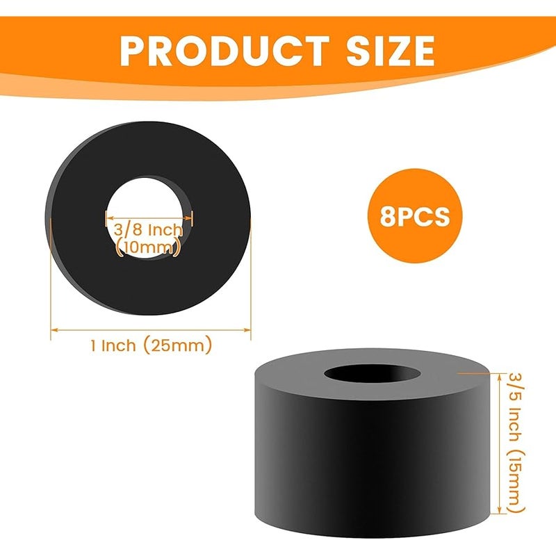 Aifeier ET 8Pcs 1 OD x 3/8 ID x 3/5 Inch Thickness Black Multi-Purpose Rubber Spacers | Anti Vibration Round Bushing Washers | for Car Accessories, Motor, Home, Screws, Bolts | Thickened Design - Image 2