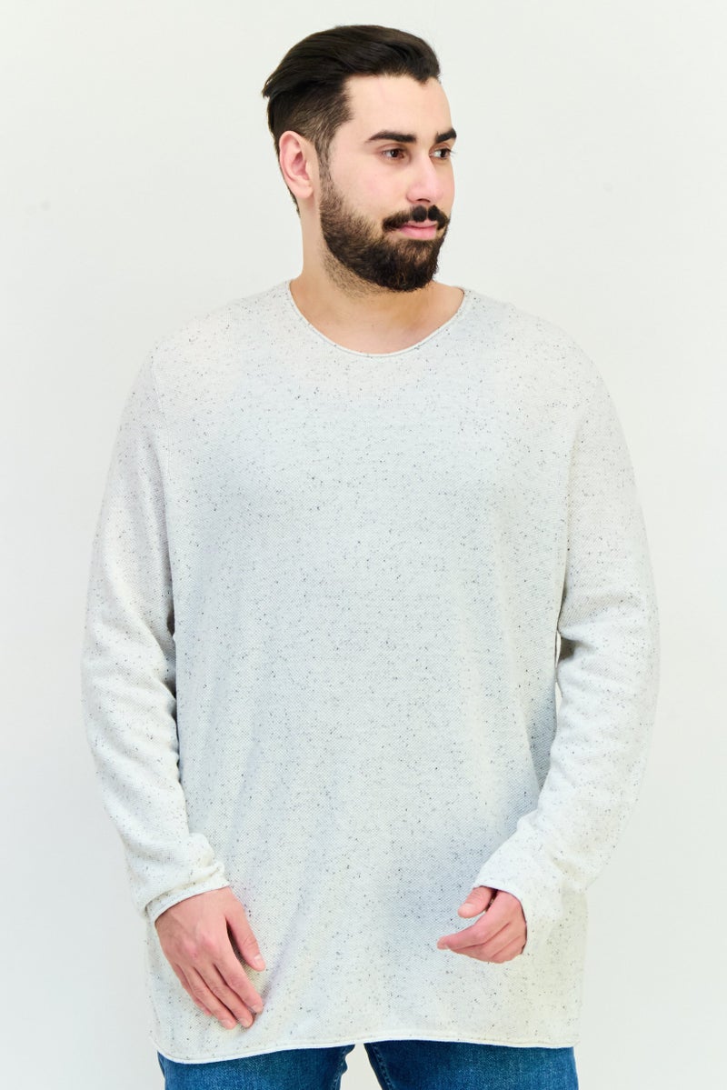 Celio Men Crew Neck long Sleeve Textured T Shirt, White - Image 1