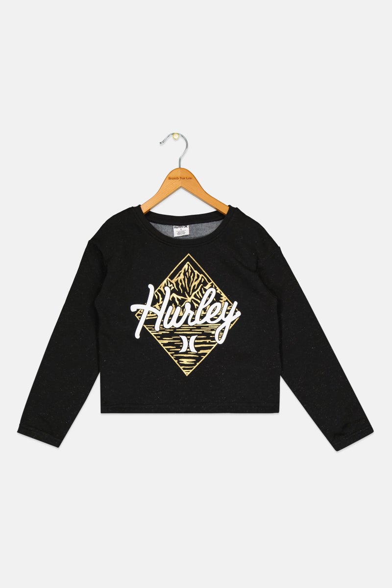 Hurley Kids Girl Sportswear Fit Brand Logo Training Sweatshirt, Black  - Image 1