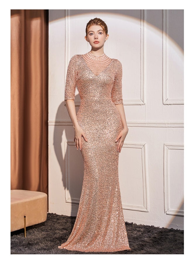 Loquat Elegant Evening Gown with Sequins - Luxe Style for Parties and Events, Long Dress for Sophisticated Ladies - Image 1