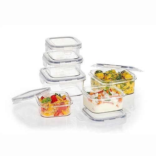 SCL Steelo Steelo Sofresh Plastic Kitchen Storage Square Container Set Kitchen Organiser Air Tight Container Set Fridge safe US FDA Approved PET Food Grade Heavy Duty Material, BPA Free (White, Pack of 6) - Image 5