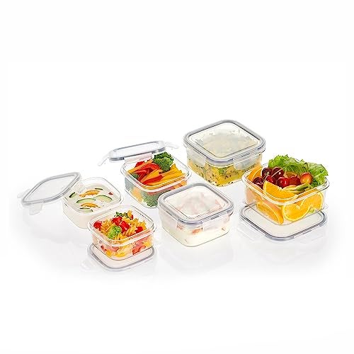 SCL Steelo Steelo Sofresh Plastic Kitchen Storage Square Container Set Kitchen Organiser Air Tight Container Set Fridge safe US FDA Approved PET Food Grade Heavy Duty Material, BPA Free (White, Pack of 6) - Image 1