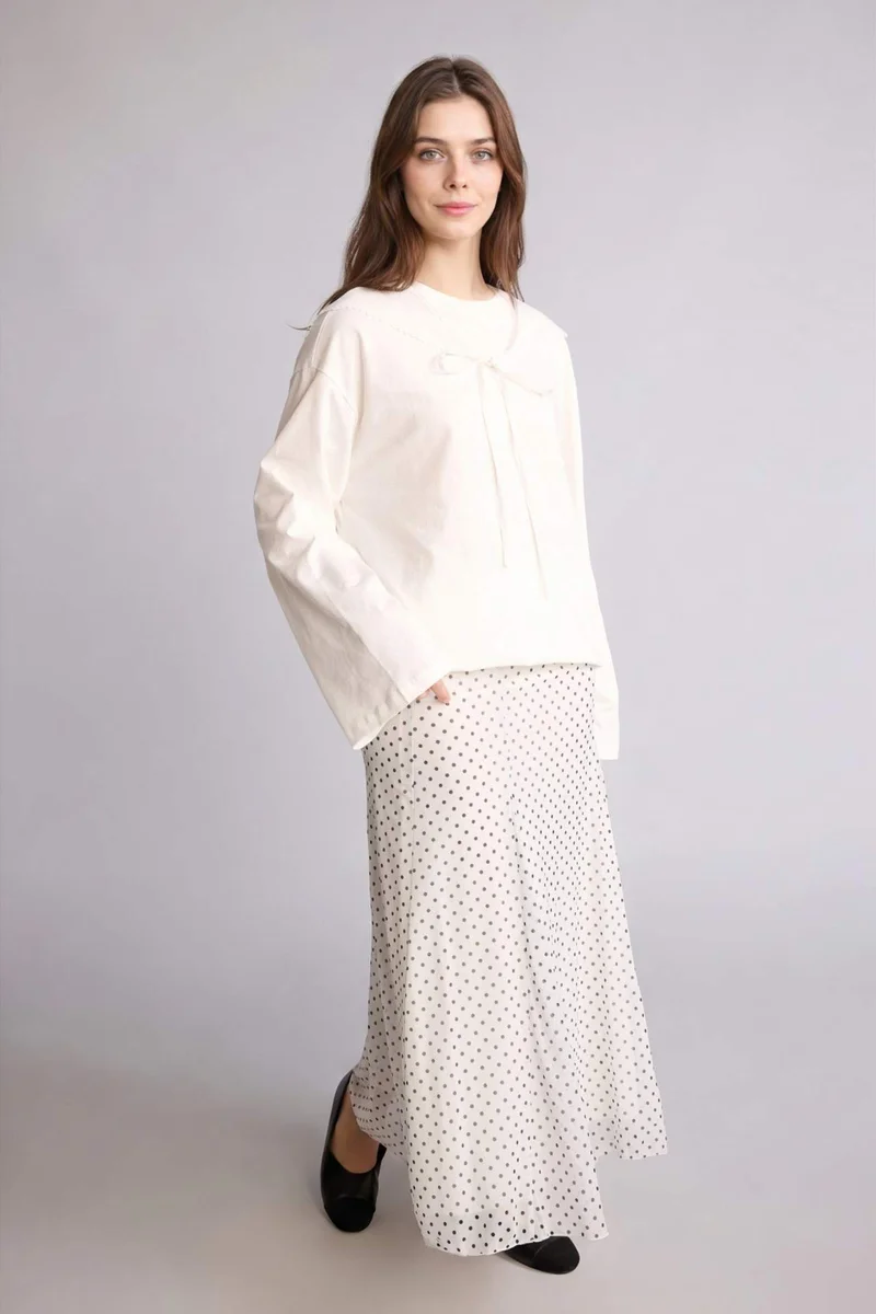 Defacto A Cut Printed Tulle Knitted Skirt