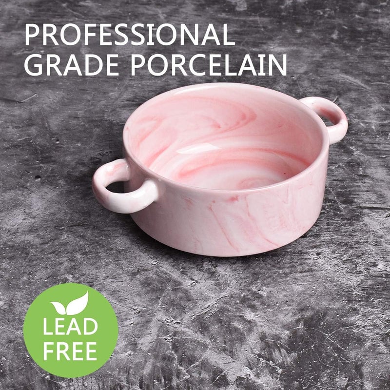 Bosmarlin Ceramic Marbling Souffle Dishes 10 Oz Dould Handle Ramekin for Baking Set of 6 Marbling Pink 10 Oz - Image 3