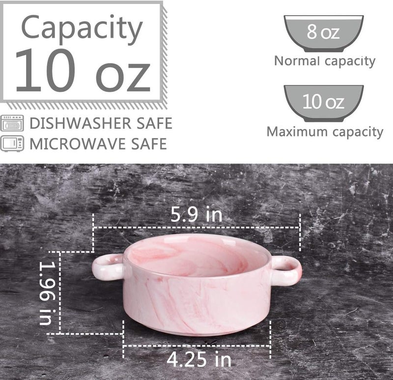 Bosmarlin Ceramic Marbling Souffle Dishes 10 Oz Dould Handle Ramekin for Baking Set of 6 Marbling Pink 10 Oz - Image 2