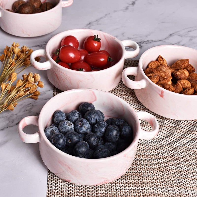 Bosmarlin Ceramic Marbling Souffle Dishes 10 Oz Dould Handle Ramekin for Baking Set of 6 Marbling Pink 10 Oz - Image 4