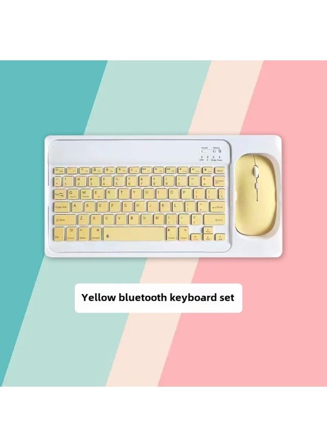 For Apple Samsung Huawei Bluetooth Keyboard Mouse Set Three System Portable Bluetooth Keyboard Mouse Set-Color:Yellow-Product Type:10 Inch Bluetooth Keyboard + Single-mode Bluetooth Mouse + Packing Box - Image 1