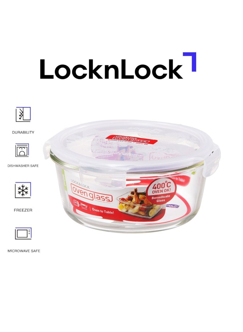 LOCK & LOCK حاوية زجاجية دائرية 950 مل من لوكن لوك - حل تخزين الطعام المتين والآمن للاستخدام في الميكروويف - Image 1