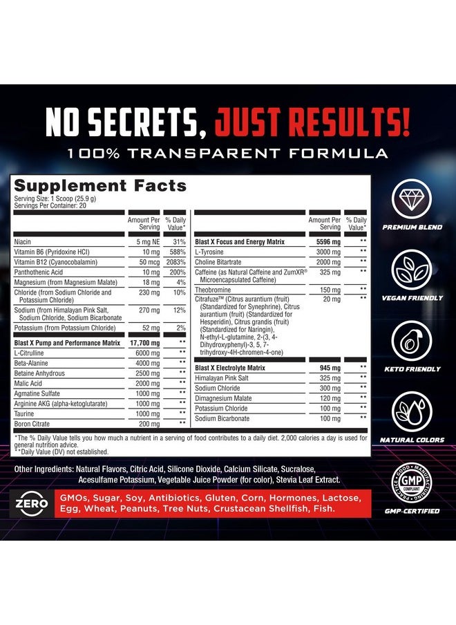 Old School Labs Blast X Advanced Pre Workout Powder, Intense Energy Booster Preworkout for Men & Women, Natural Caffeine + ZumXR®, Beta Alanine, Citrafuze™, L-Citrulline & Taurine for Strength, Focus & Endurance  - Image 3
