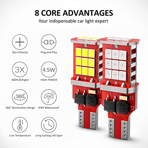 FANTELI 921 LED Bulb, Strobe 3rd Third Brake Light Bulb Red and Truck Cargo Bed Lights White, 300% Brighter Non-Polarity 194 912 T15 906 904 902 W16W, Pack of 4 - Image 2
