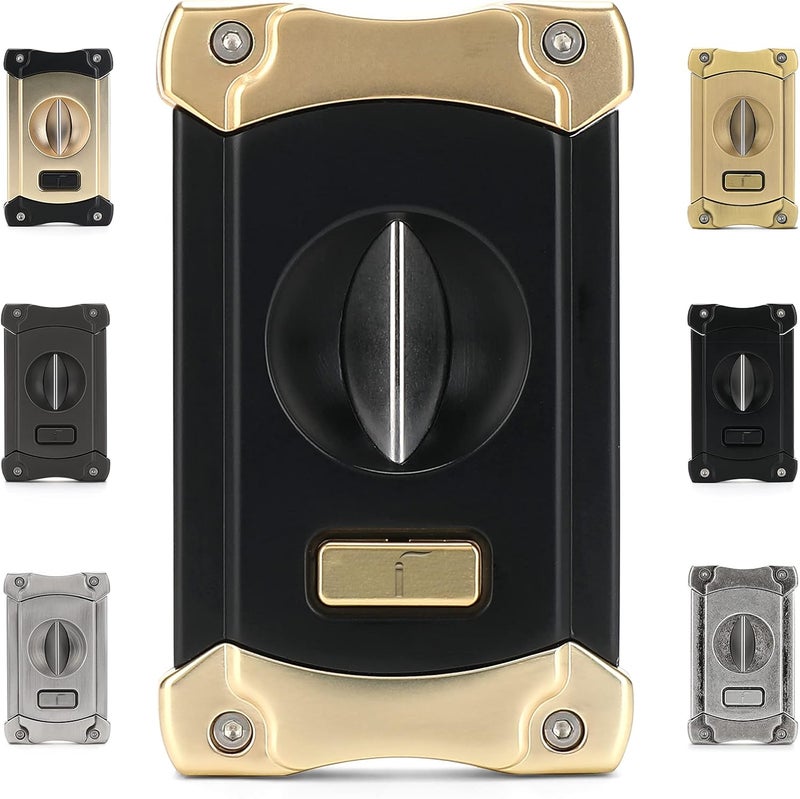 CiTree Cigar Cutter, Stainless Steel V-Cut Cigar Cutter with Build-in Cigar Puncher, Attractive Gift Box (Gold & Black) - Image 1