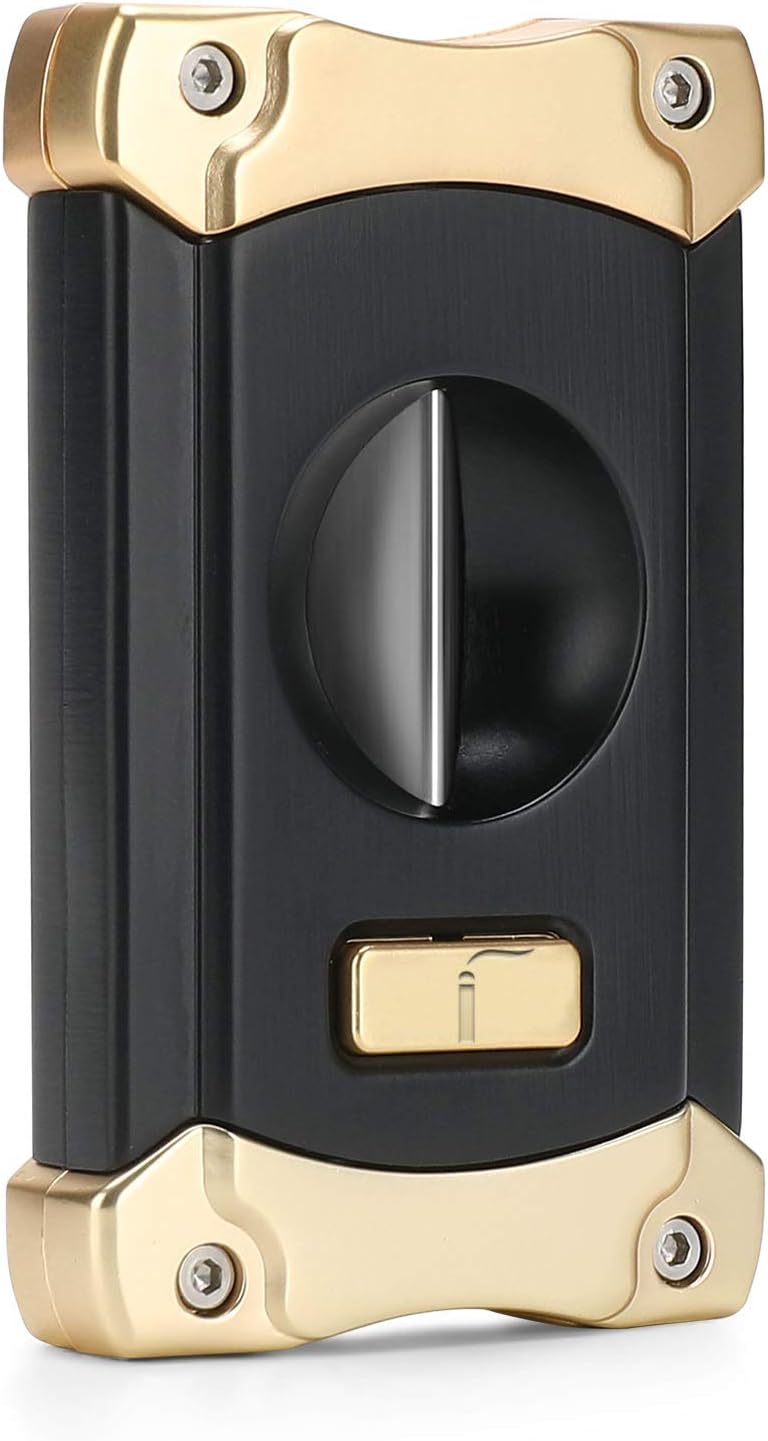 CiTree Cigar Cutter, Stainless Steel V-Cut Cigar Cutter with Build-in Cigar Puncher, Attractive Gift Box (Gold & Black) - Image 2