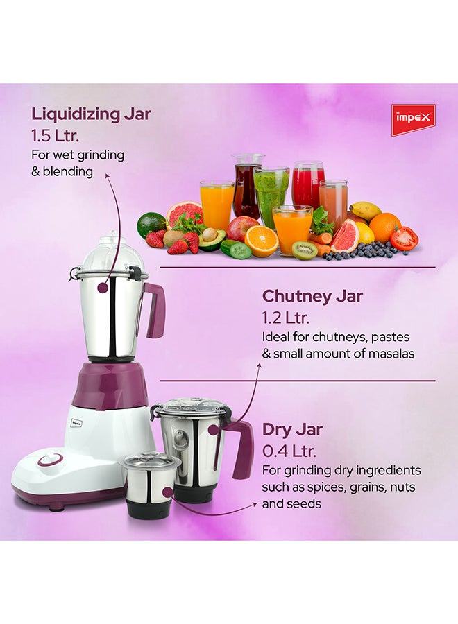 إمبكس خلاط ومطحنة وخلاط 3 في 1 1500 ml 750 W BL 318 أبيض/أرجواني - Image 3
