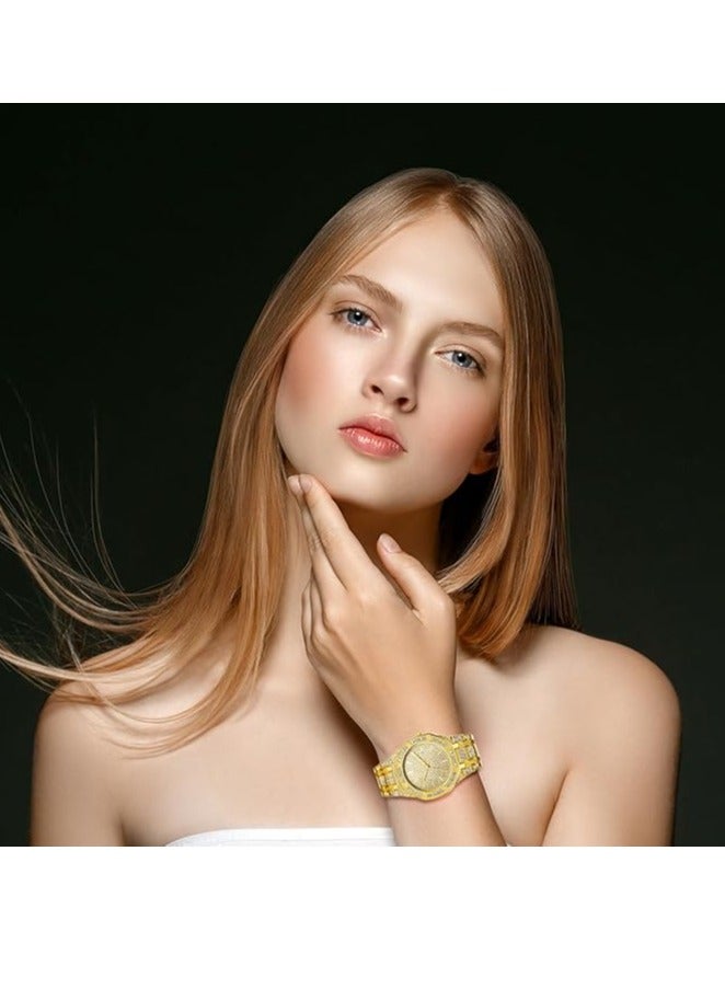 KASTWAVE Crystal Watch for Men Gold Tone Alloy Quartz Watch Stylish Rhinestone Business Casual Dress Wristwatches Fashion Hip Hop Men's Bling Bling Watch - Image 3