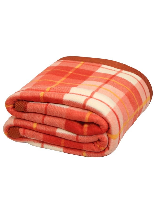 Goyal's Modern Checker All Season Polar Fleece Double Bed Blanket, 90X90 Inches - Rust, 300 TC - Image 1
