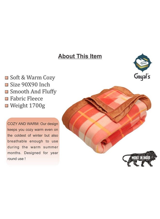 Goyal's Modern Checker All Season Polar Fleece Double Bed Blanket, 90X90 Inches - Rust, 300 TC - Image 3