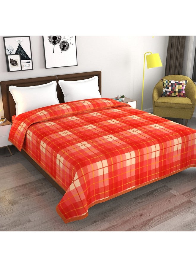 Goyal's Modern Checker All Season Polar Fleece Double Bed Blanket, 90X90 Inches - Rust, 300 TC - Image 2