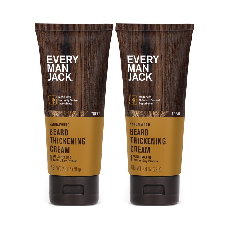 Every Man Jack Beard Thickening Cream  Strengthens Thickens Nourishes Beard  Light Sandalwood Scent  Made with Naturally Derived Ingredients like Biotin Vitamin B6 Soy Protein  28oz  2 Pack