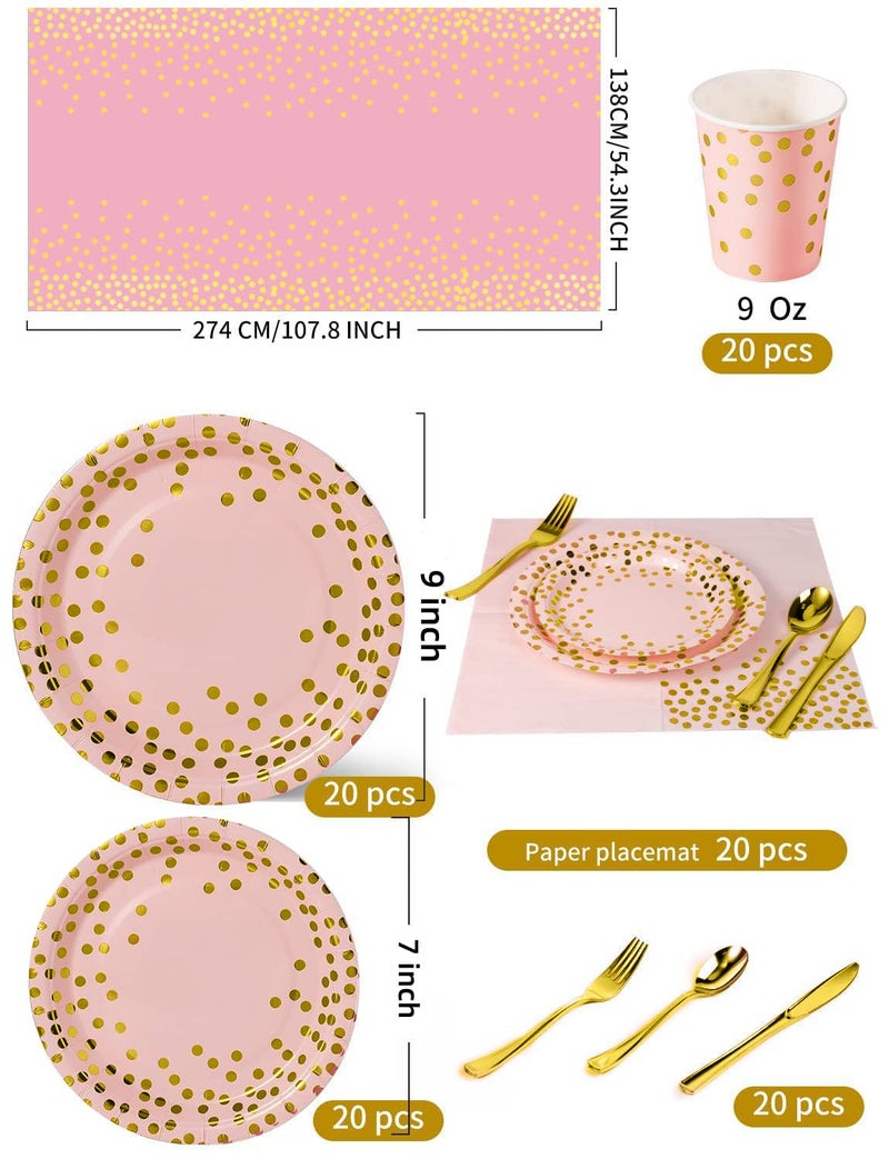 Nkaiso 141 Pieces Pink Gold Party Supplies  Party Dinnerware Sets Include Paper Plates Napkins Cups Silverware  for Wedding Bridal Shower Engagement Birthday Parties Decoration -20 Serves - Image 2