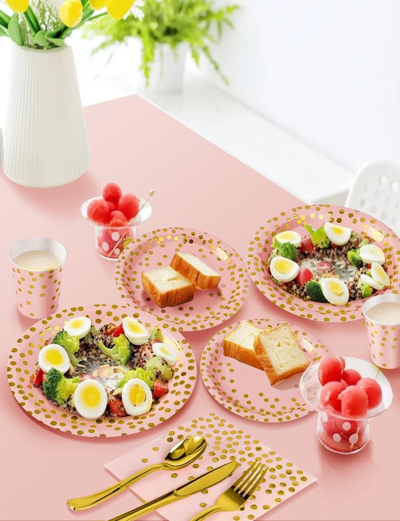 Nkaiso 141 Pieces Pink Gold Party Supplies  Party Dinnerware Sets Include Paper Plates Napkins Cups Silverware  for Wedding Bridal Shower Engagement Birthday Parties Decoration -20 Serves - Image 4